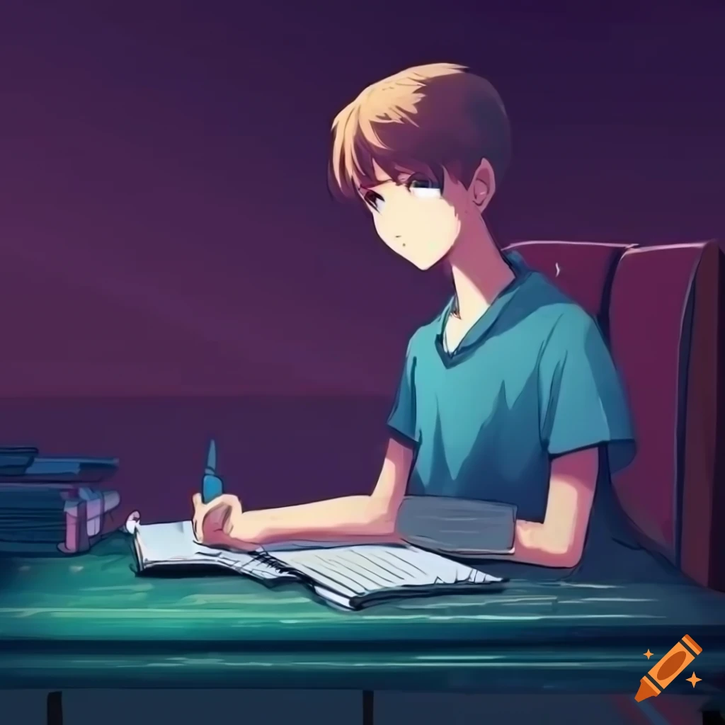 free-download-a-brown-haired-boy-studying-with-a-lofi-anime-inspired