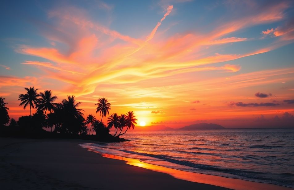 Tropical Island Sunset Wallpaper