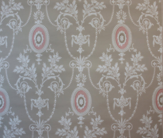 S Vintage Wallpaper Pink And White Medallion On Gray