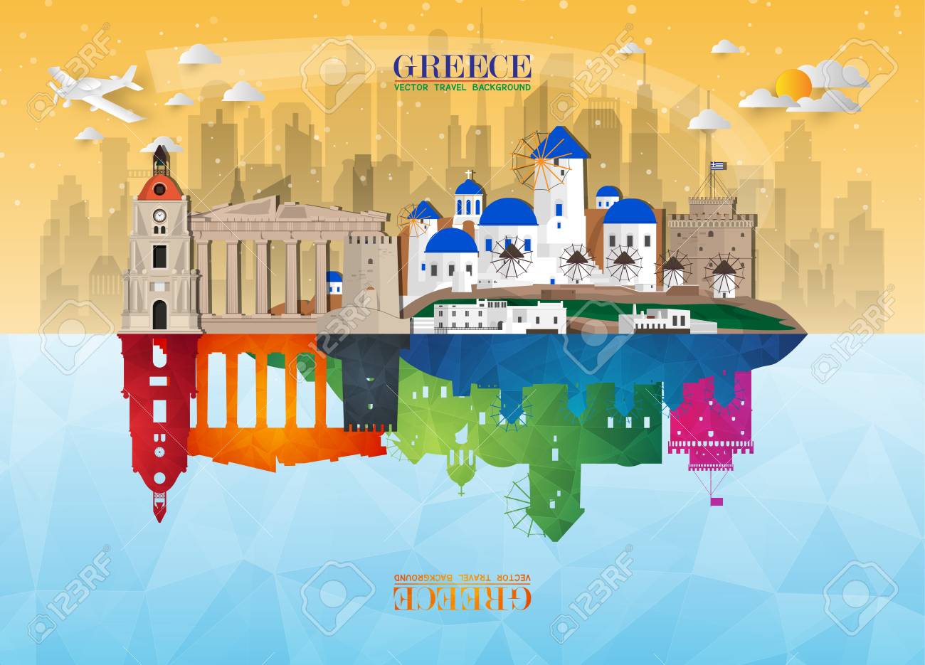 Greece Landmark Global Travel And Journey Paper Background Vector