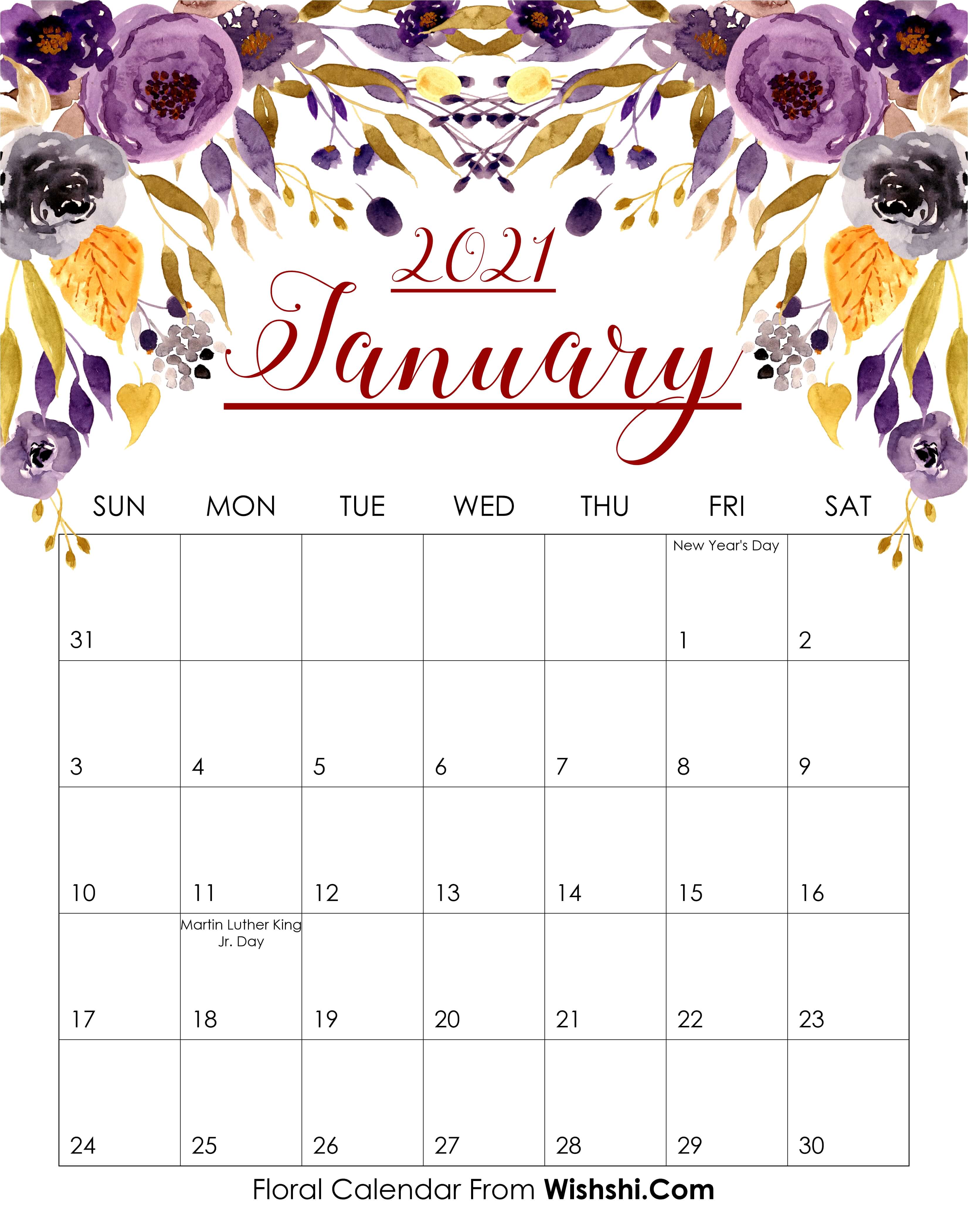 Floral January Calendar Printable Calendars