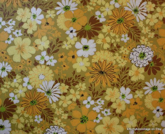S Retro Vintage Wallpaper Yellow Gold And Green Flower Collage