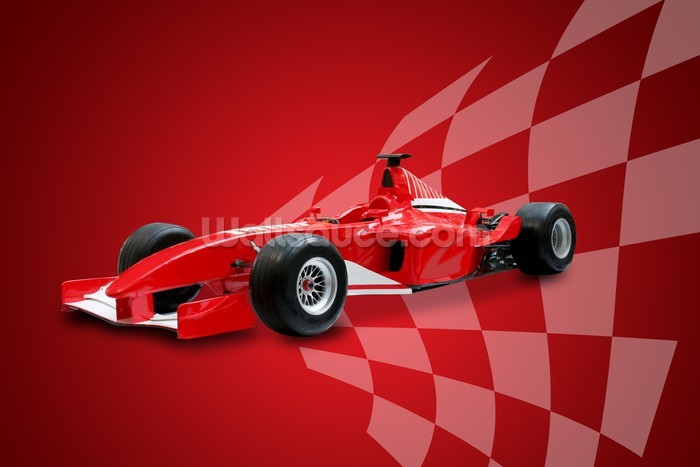 Red Formula One Car And Racing Flag Wall Mural Wallsauce