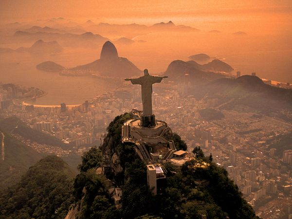 Corcovado Mountain Christ The Redeemer Oversees Rio De Janeiro
