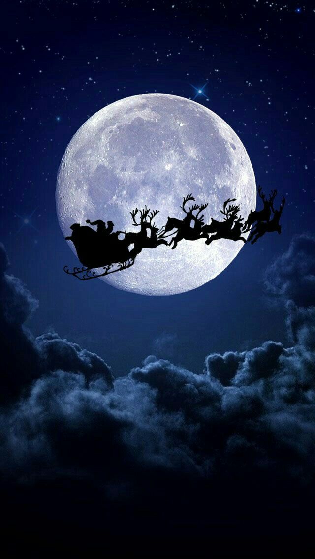 Christmas Santa S Sleigh In Flight With Reindeer Front Of