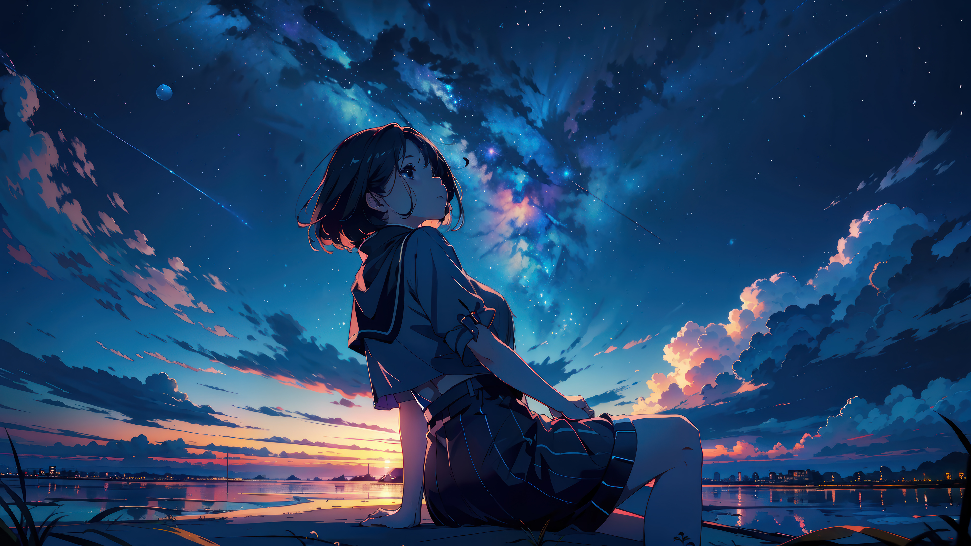 Anime Girl Student Sunset 4k Wallpaper