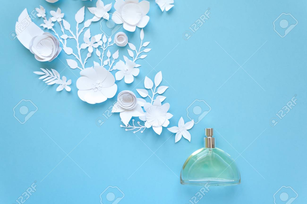 Flower Arrangement Flowers Fragrance Perfume On Blue Background