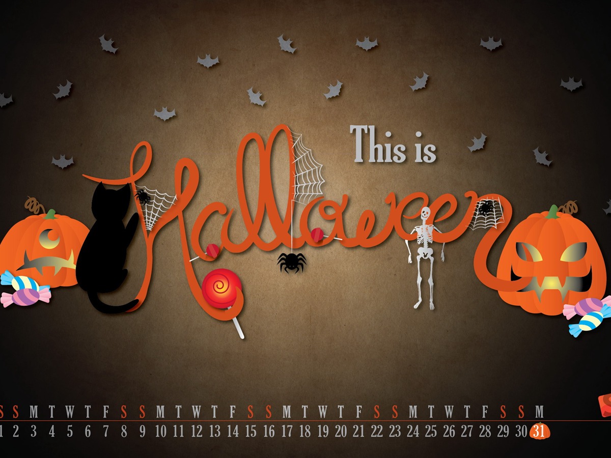Halloween Illustration October Desktop Calendar Wallpaper