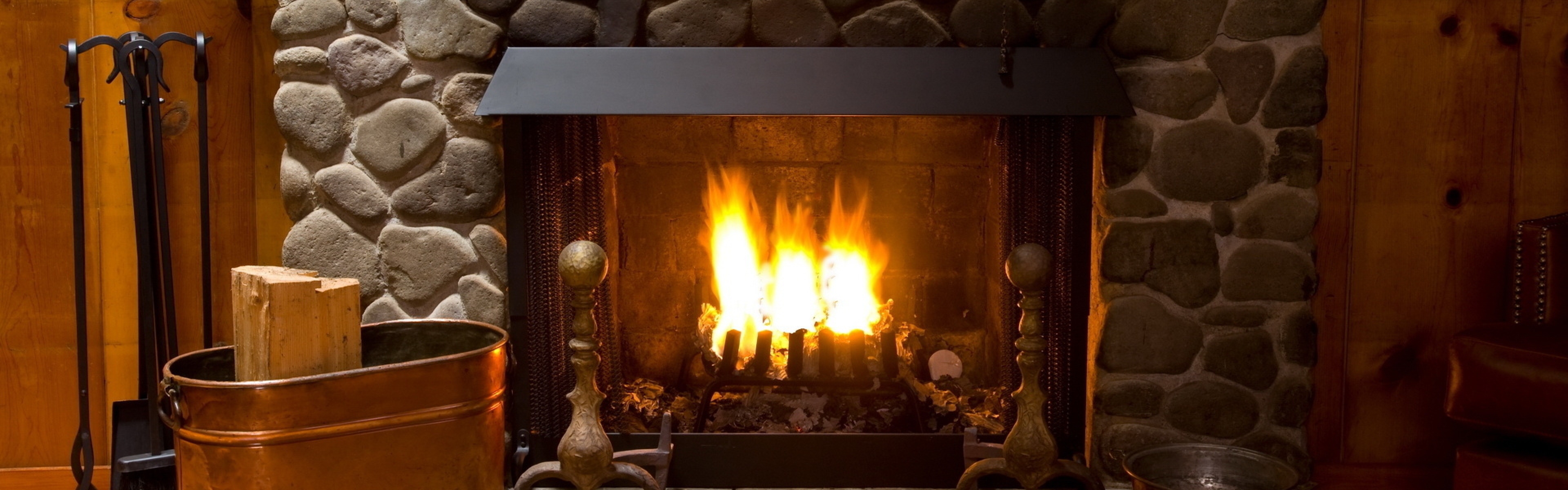 Fireplace Cozy Interior Lamp Wallpaper Background Dual Wide