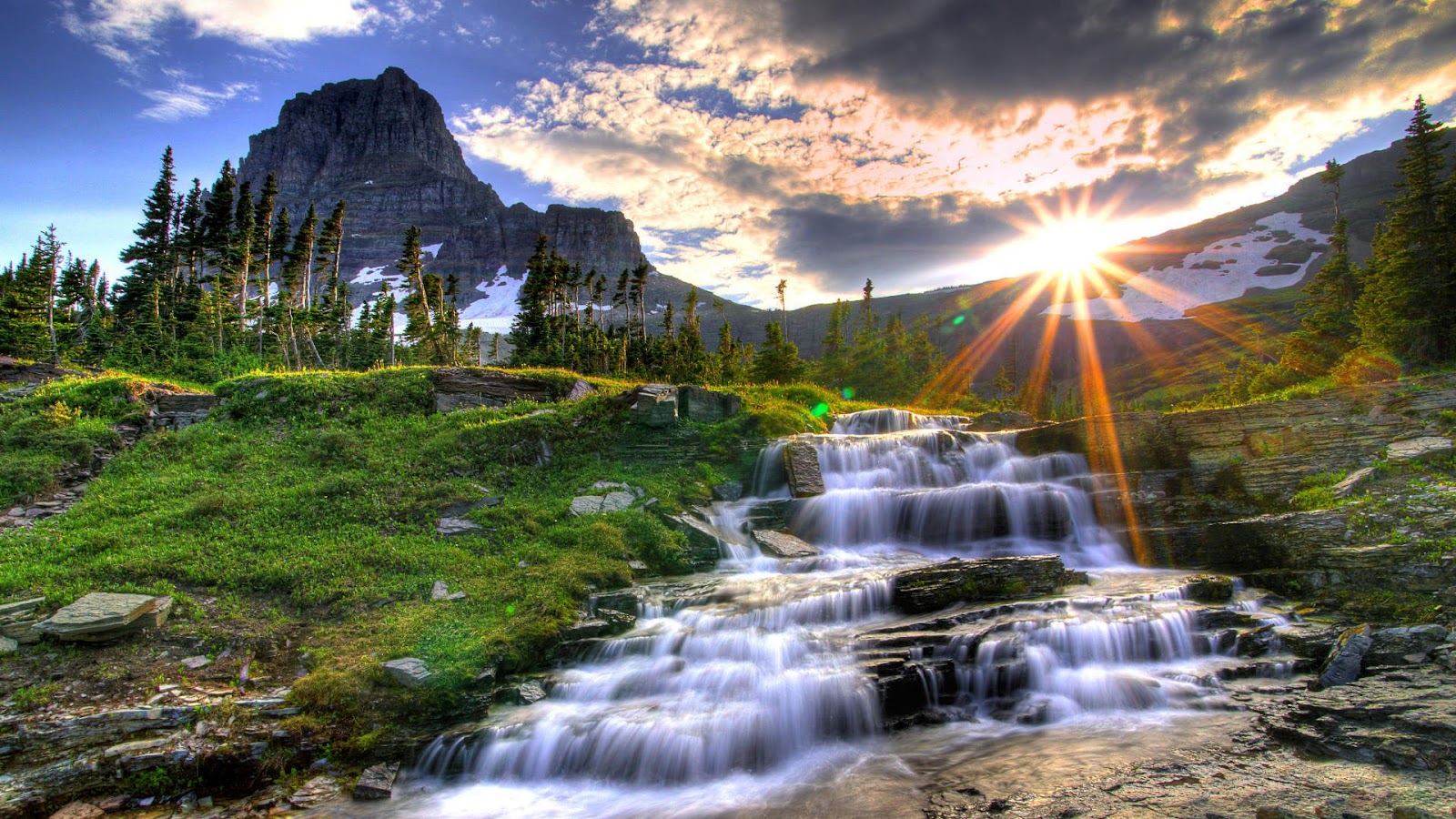 Beautiful Nature Wallpaper HD Sun Shine Water Fall Flowing