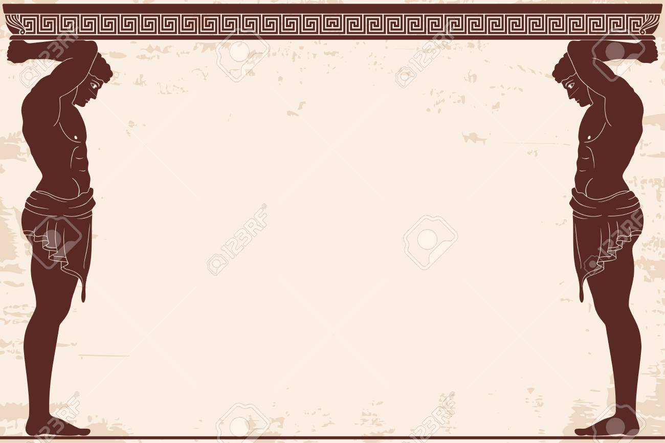 Ancient Greek Background With Two Atlant And A National Ornament