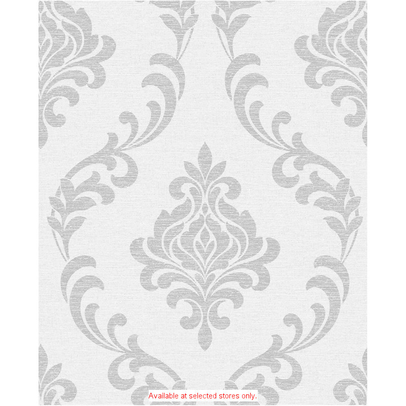 Silver And White Damask Wallpaper