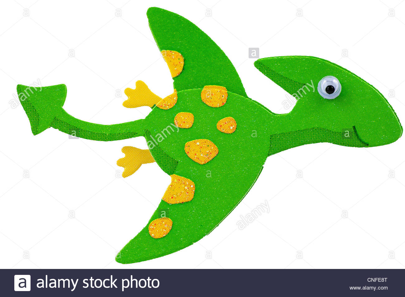 Close Up Of A Fun Green Pterodactyl Dinosaur With Googly Eyes On