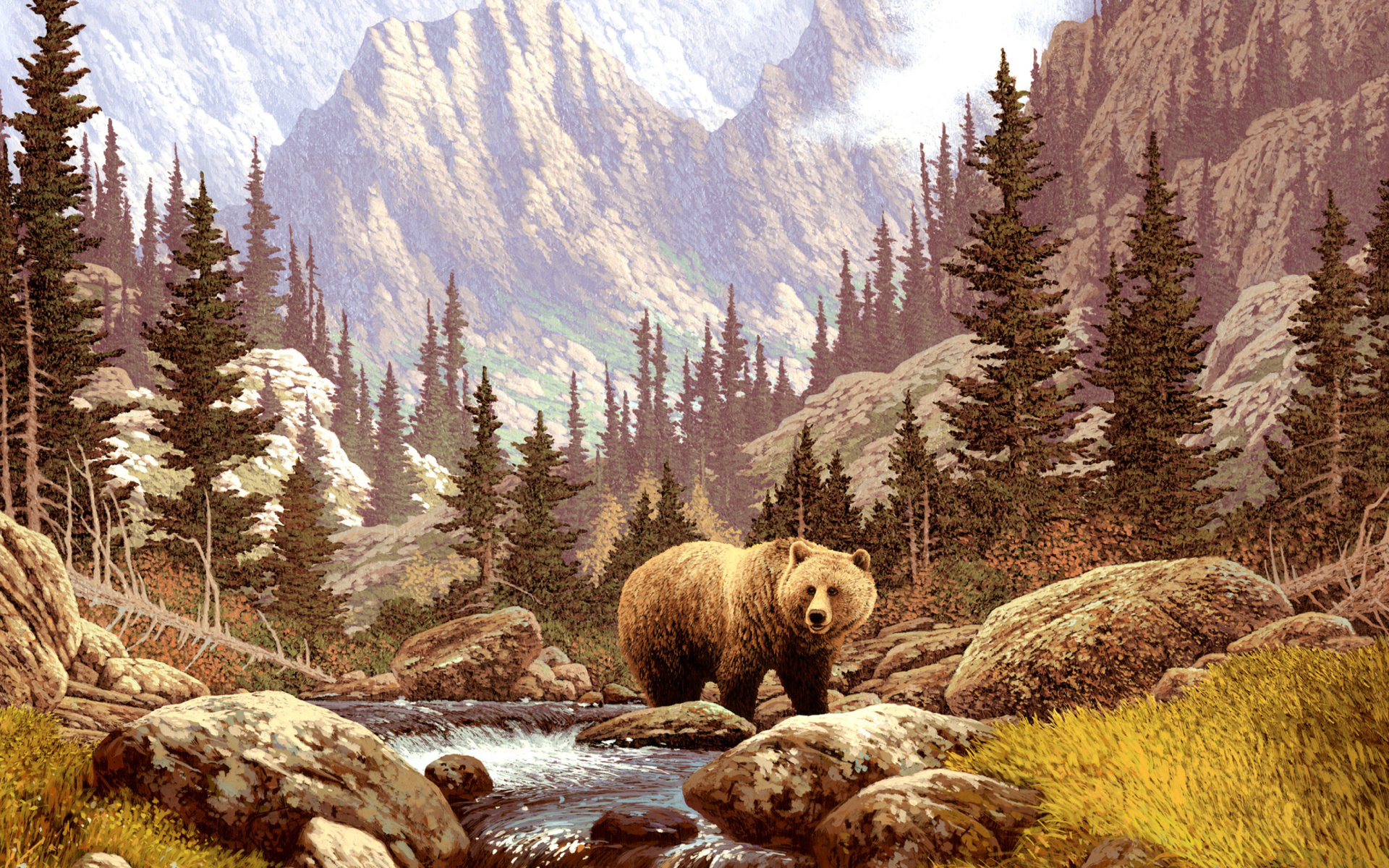 Brown Bear Painting Wallpaper For Widescreen Desktop Pc Full