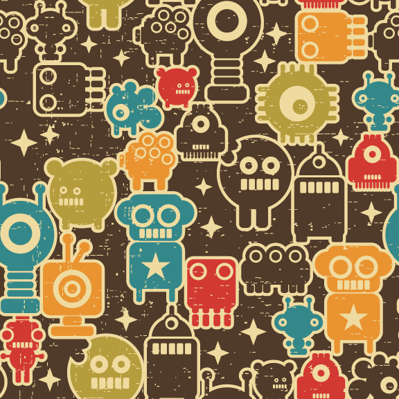 Removable Wallpaper Cute Robots Eclectic By