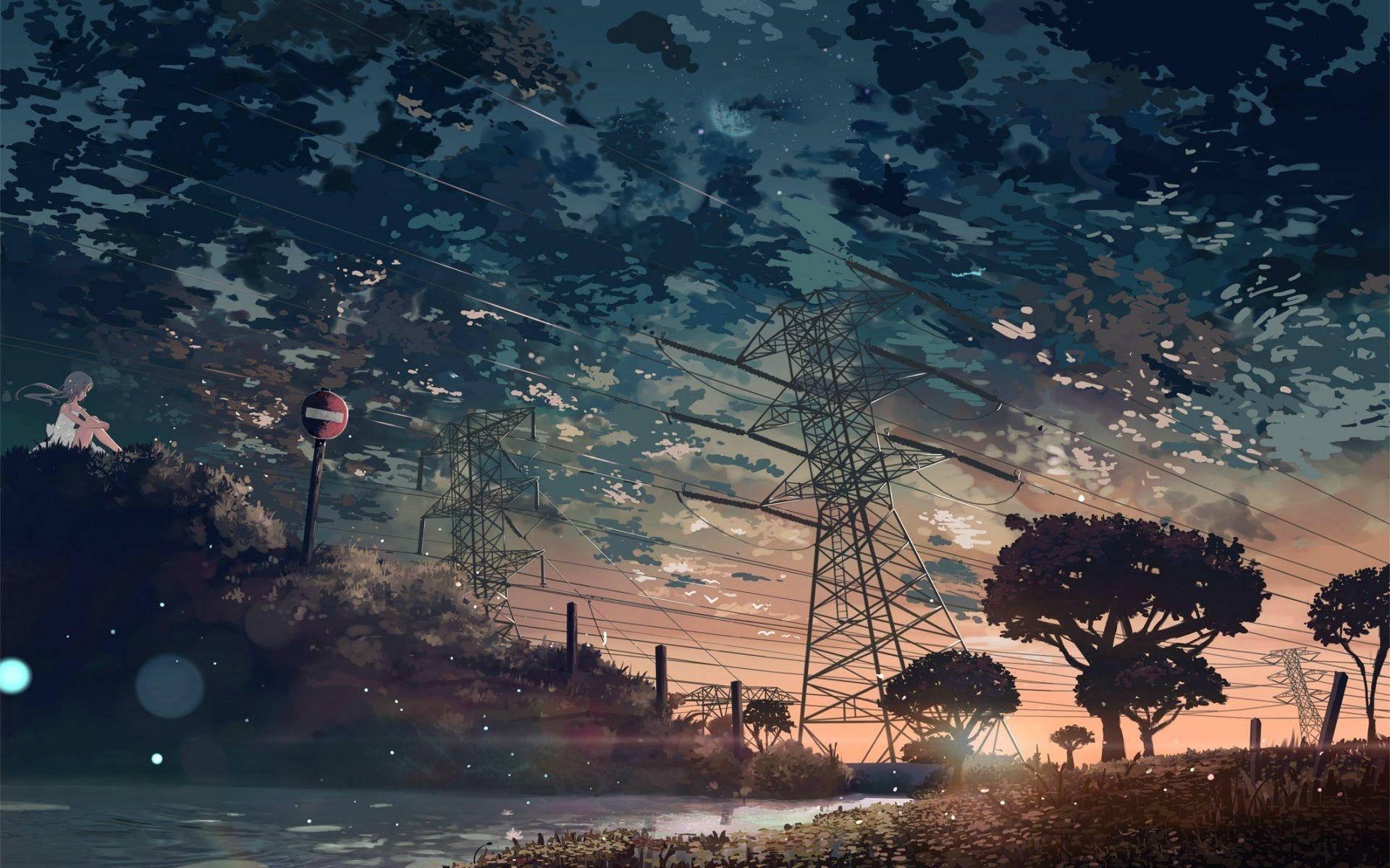 Sunset Aesthetic Anime Laptop Wallpaper