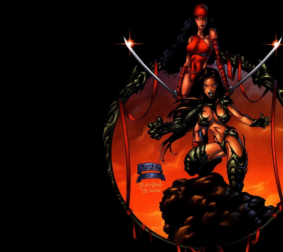 Elektra Witchblade Ics Girls Black Background Wallpaper