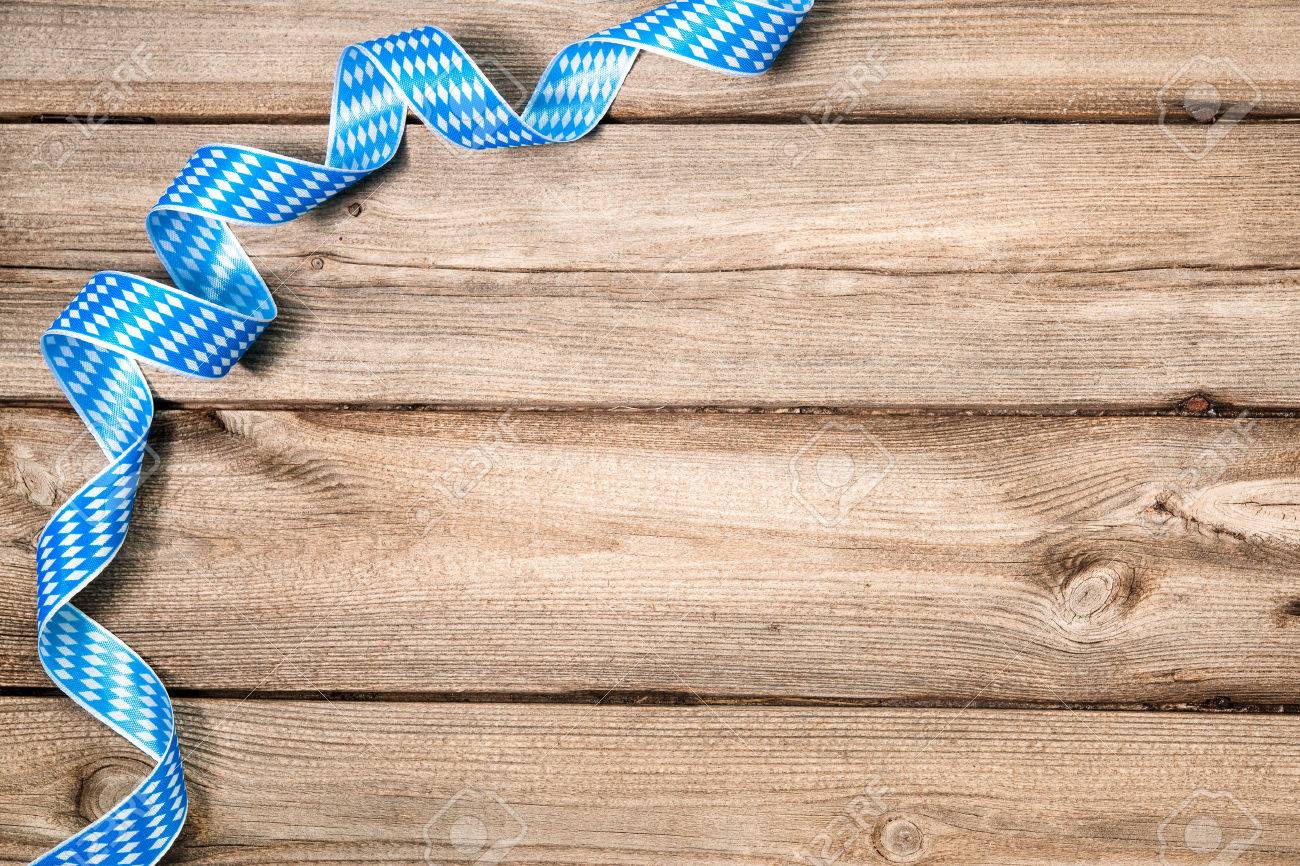 Bavarian Ribbon On Wooden Background With Copy Space Oktoberfest
