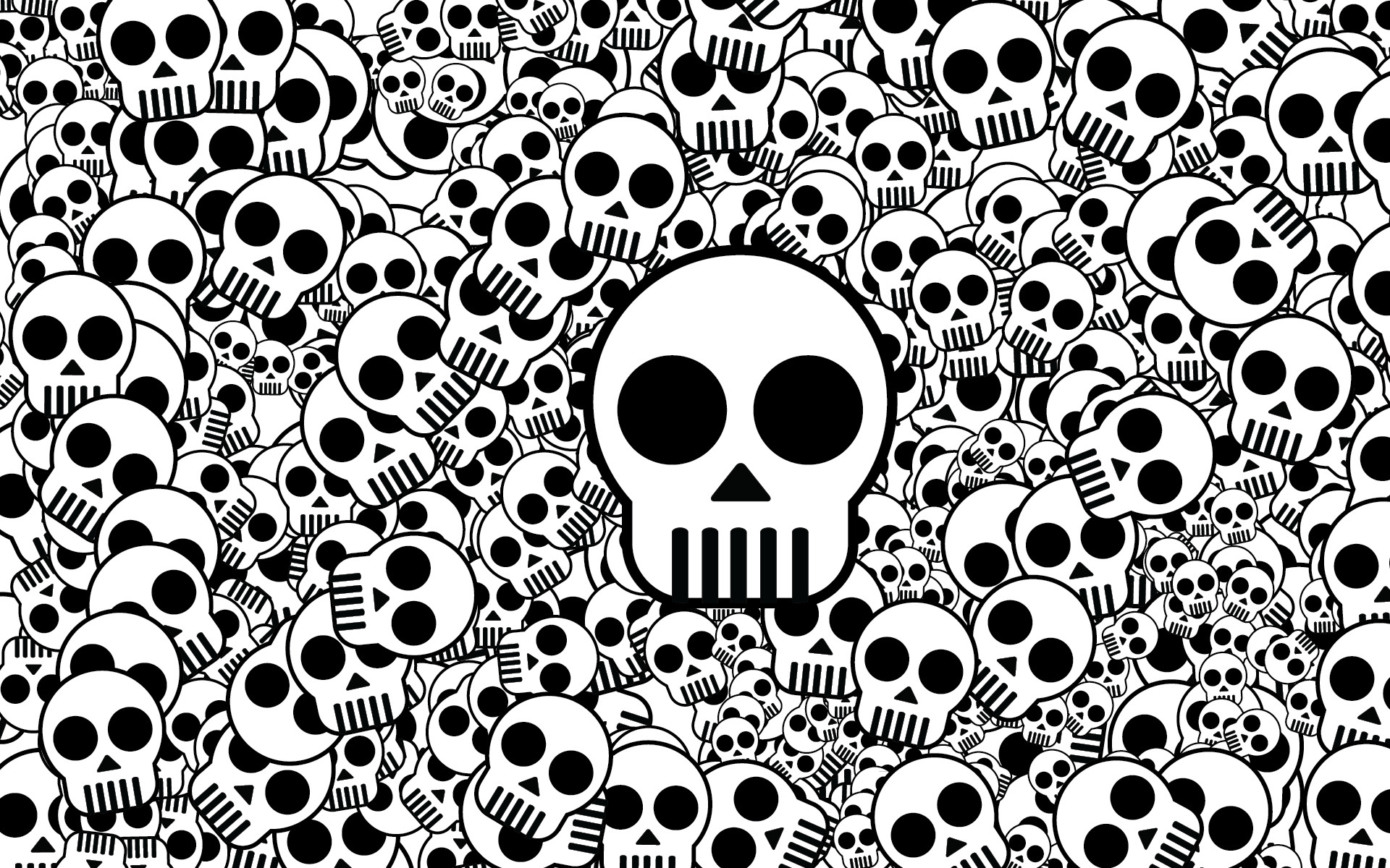 A repeating pattern of simple black and white skull icons, with one larger skull in the center