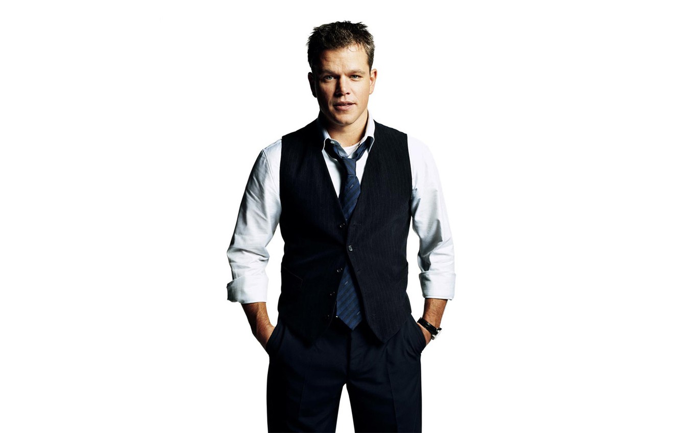 Wallpaper Costume Tie Actor White Background Shirt Matt Damon
