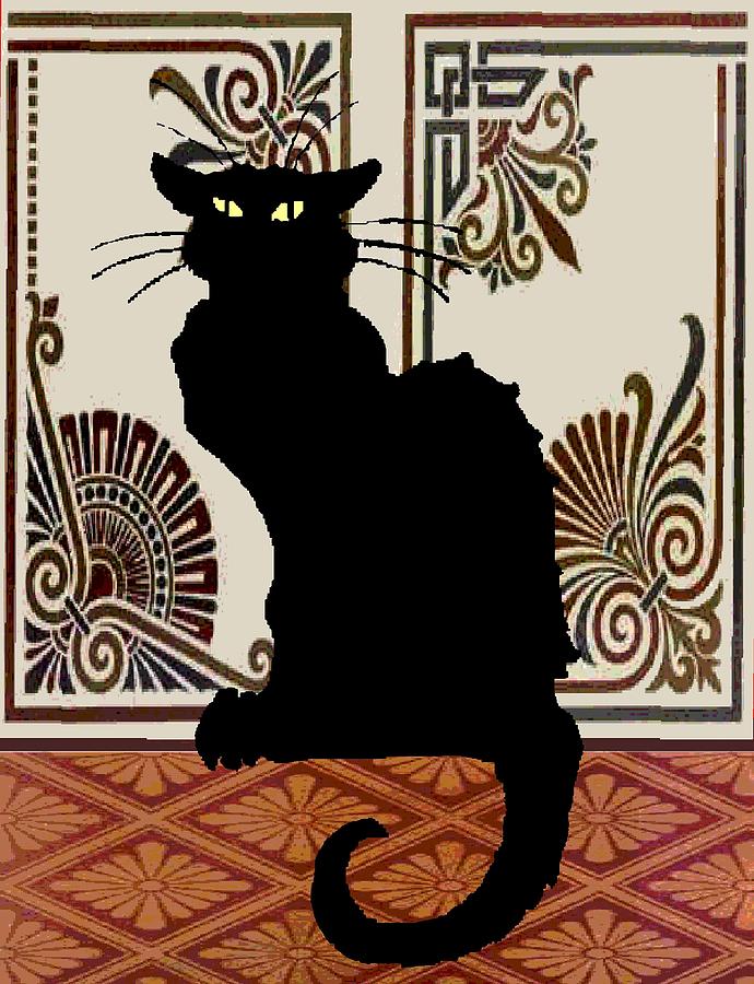 Black Cat With Vintage Wallpaper Digital Art