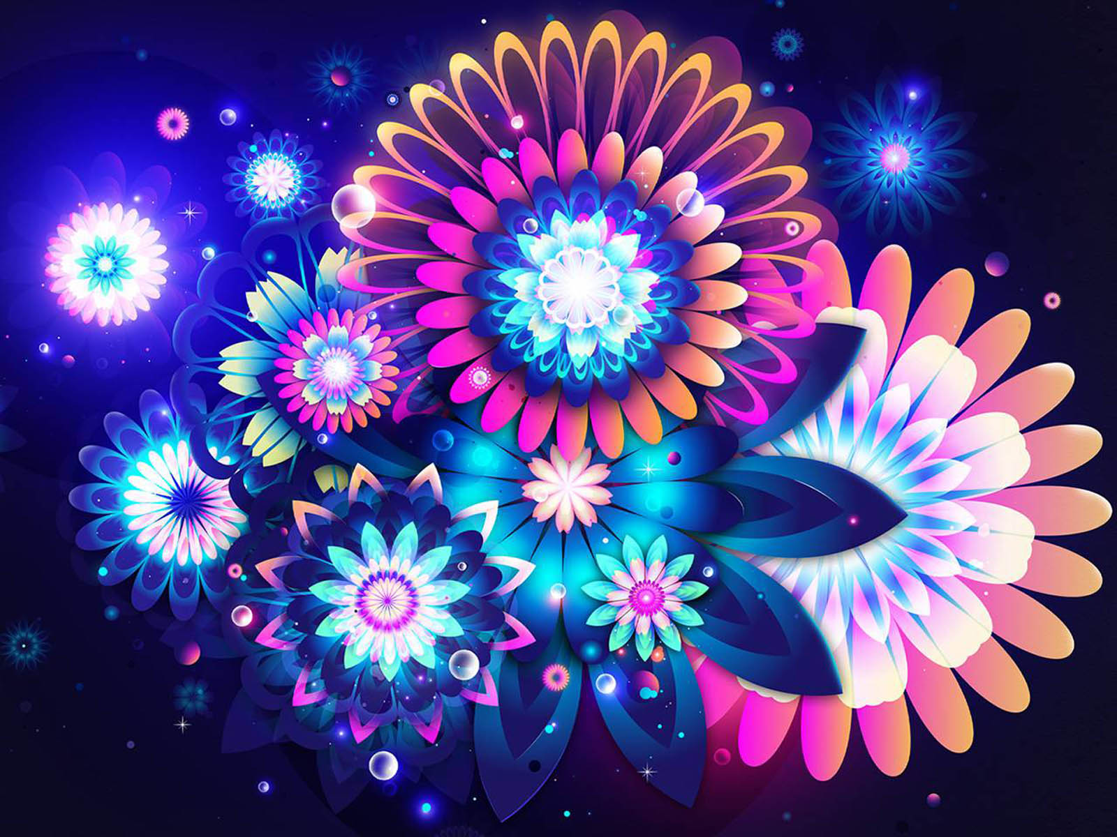 Vibrant Neon Flowers Computer Wallpaper