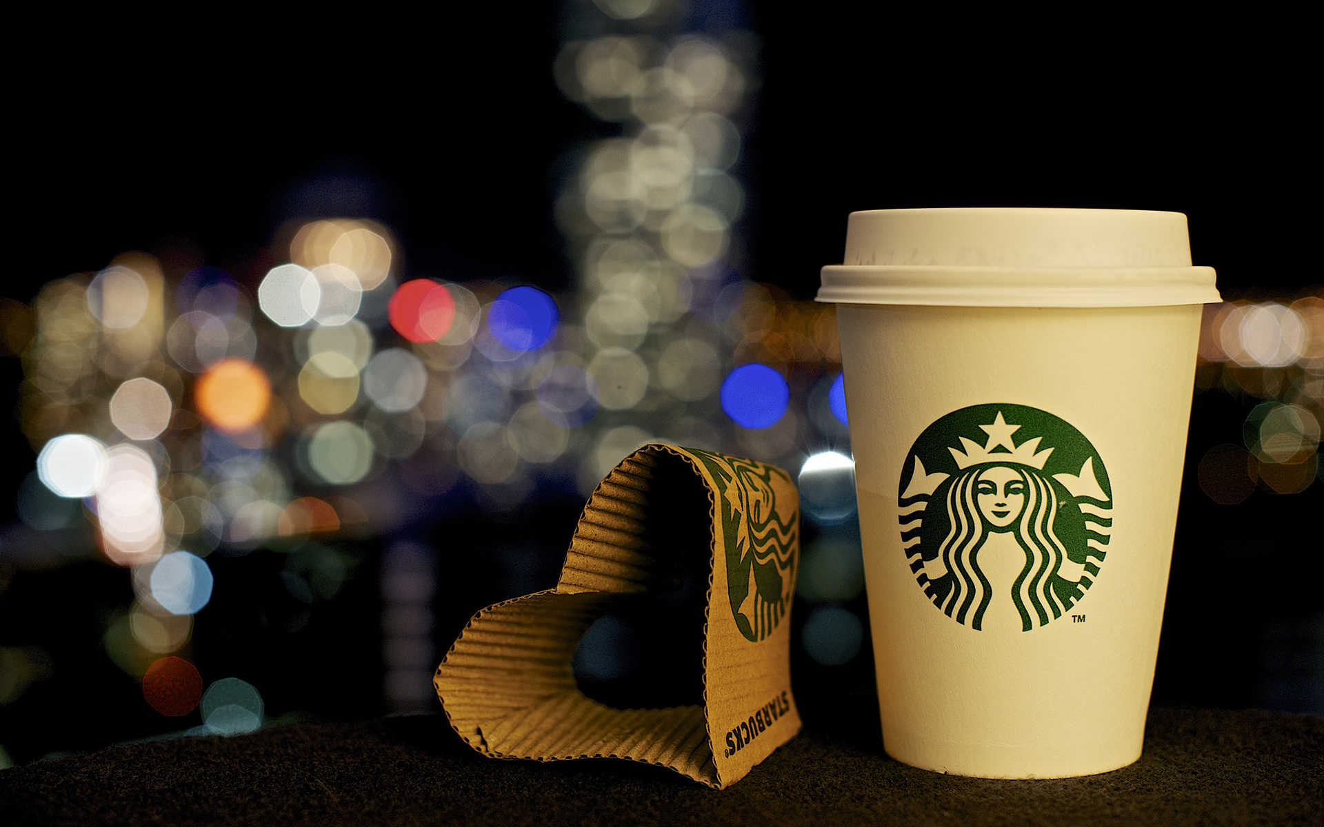 Starbucks Coffee Logo Cup Bokeh Night Heart Wallpaper