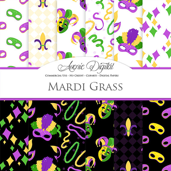 Mardi Gras Digital Paper Scrapbook Printables Carnival