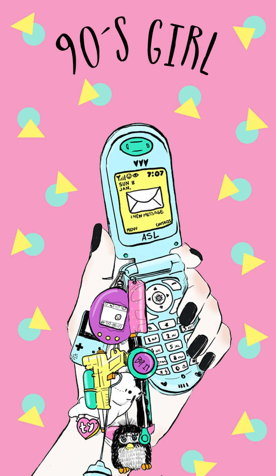 90s Style Girl Clamshell Phone Wallpaper