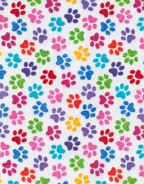 Dog Paw Print Fabrics Mutli Colored Rainbow Prints White