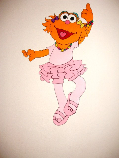 Sesame Street Zoe Ballerina Custom Hand Painted Wallpaper Wall Mural