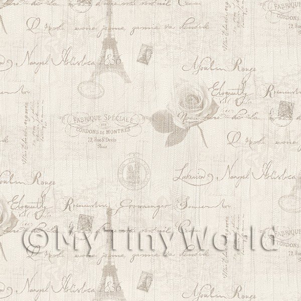 Dolls House Miniature Light Grey Vintage French Themed Wallpaper