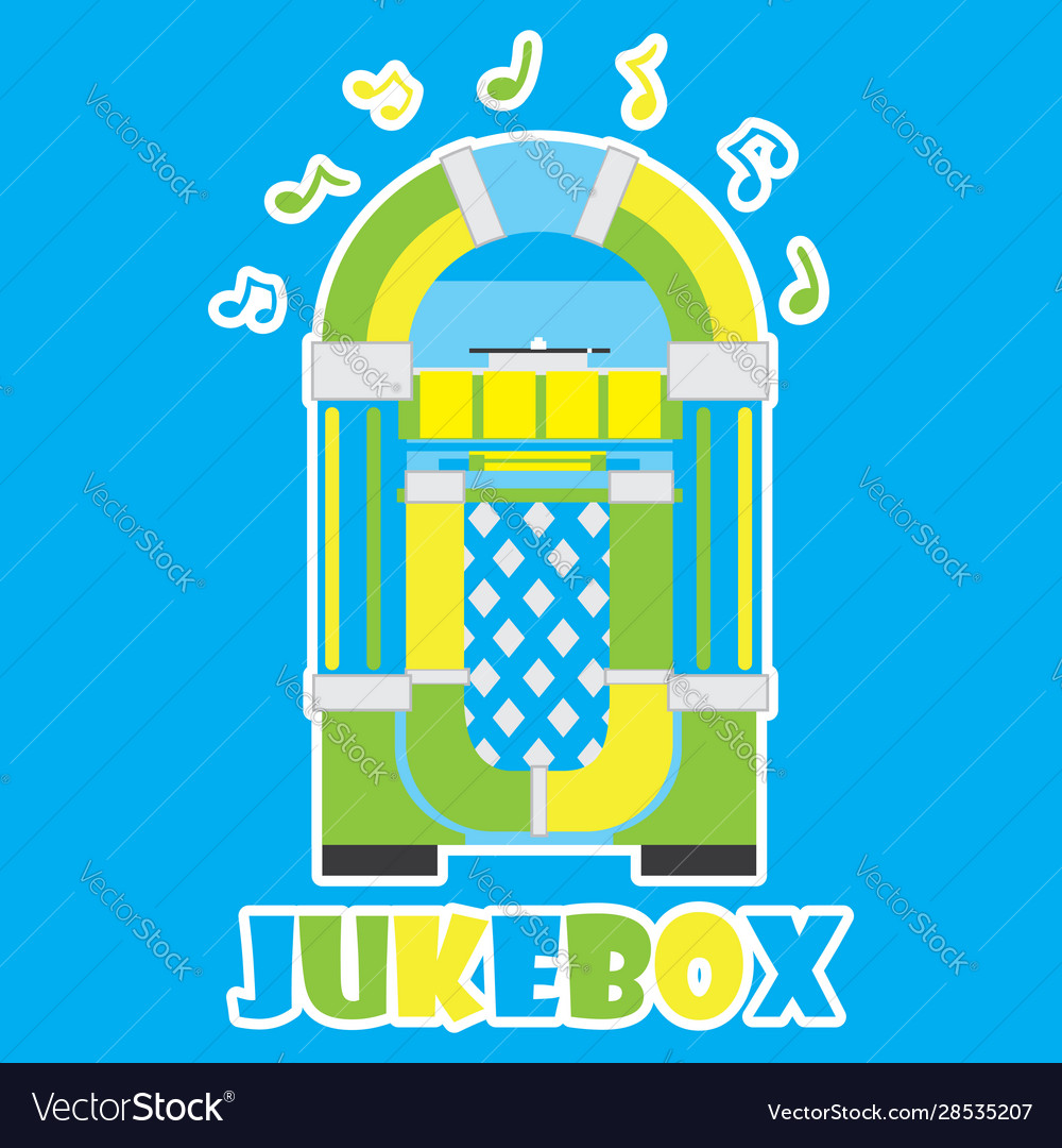 Jukebox And Musical Note On Blue Background Vector Image