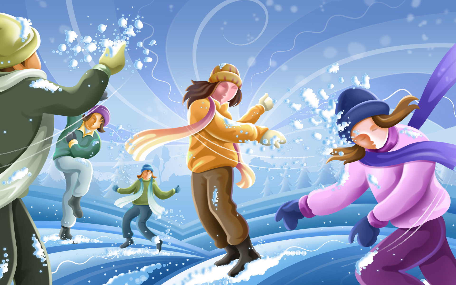 Snowball Fight Cartoon Wallpaper