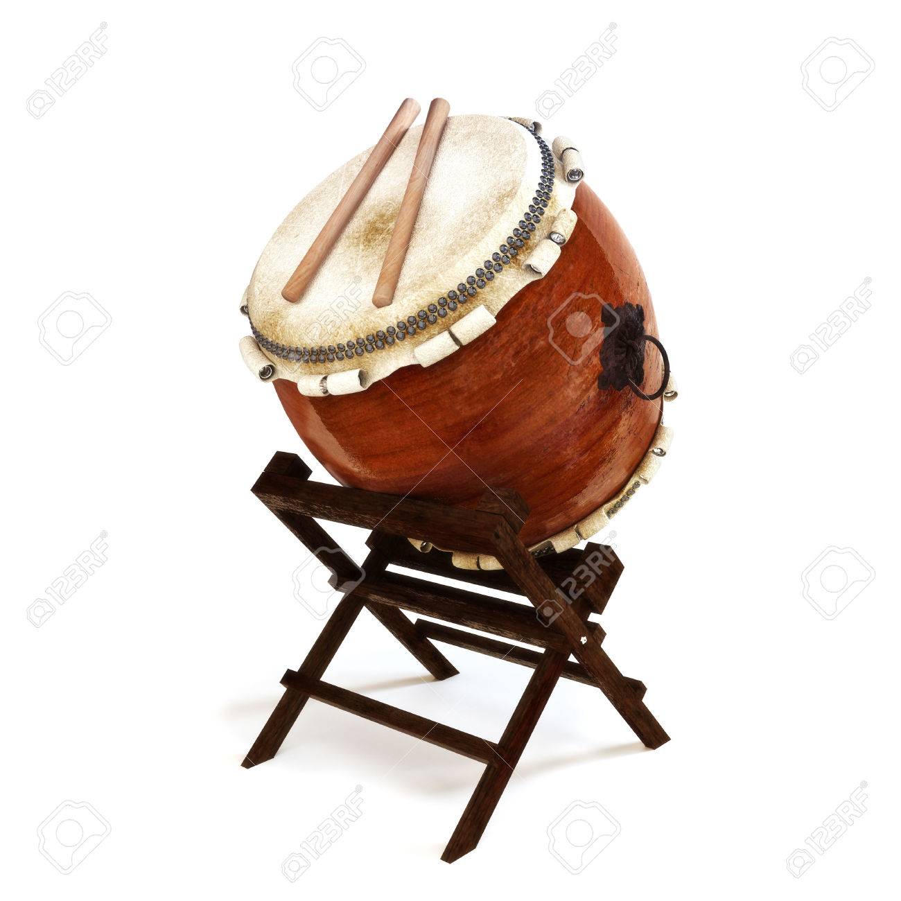 Japanese Taiko Percussion Drums Instrument On A White Isolated