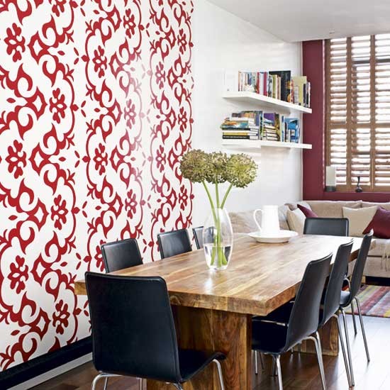 Patterned Wallpaper Is The Focus Of This Dining Area Using Same