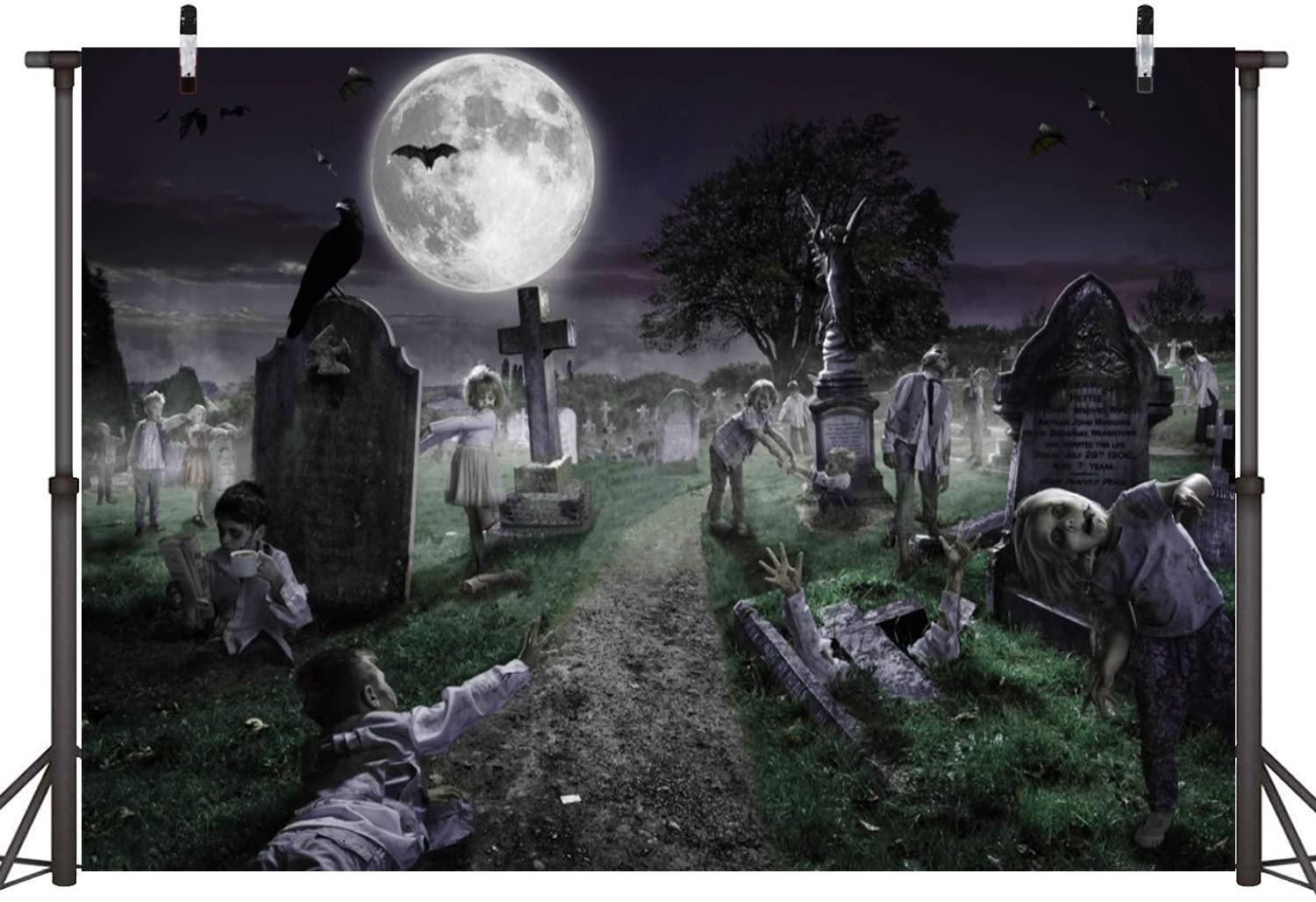 Halloween Night Background 5x3ft Graveyard Photography Backdrop