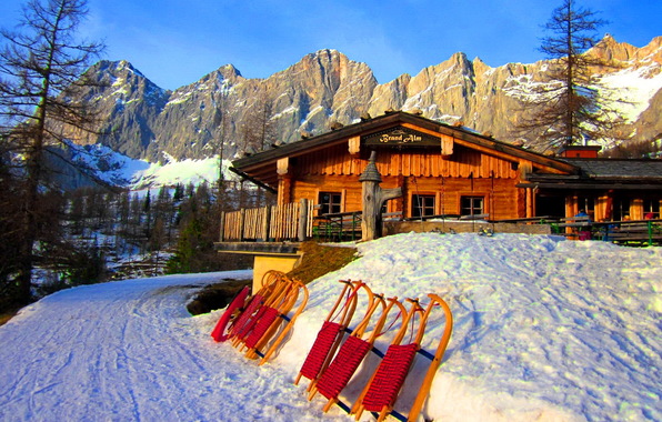 Wallpaper Alps Winter Sled Board Ramsau Ski Resort