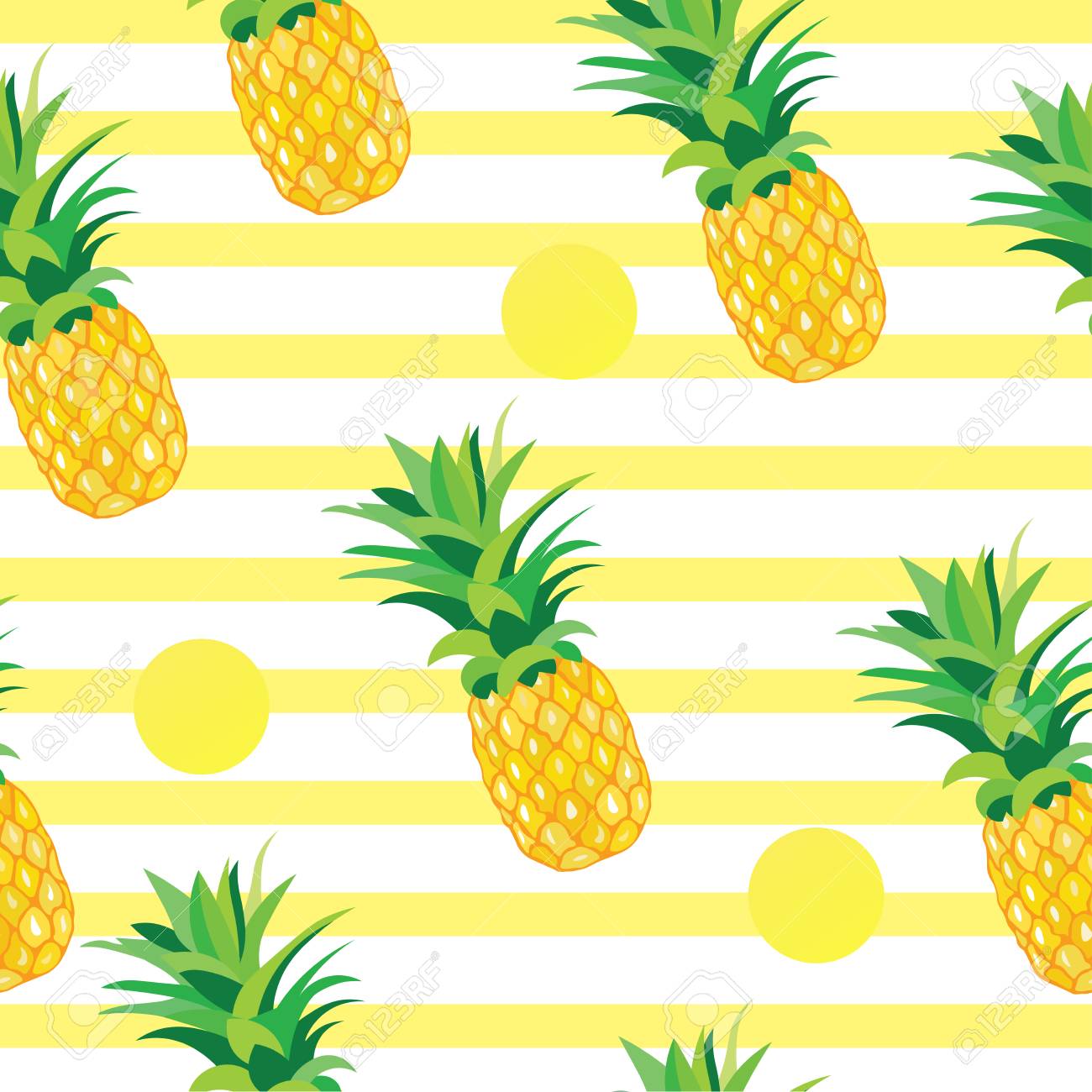 Pineapple With Golden Dots Seamless Pattern Tropical Summer