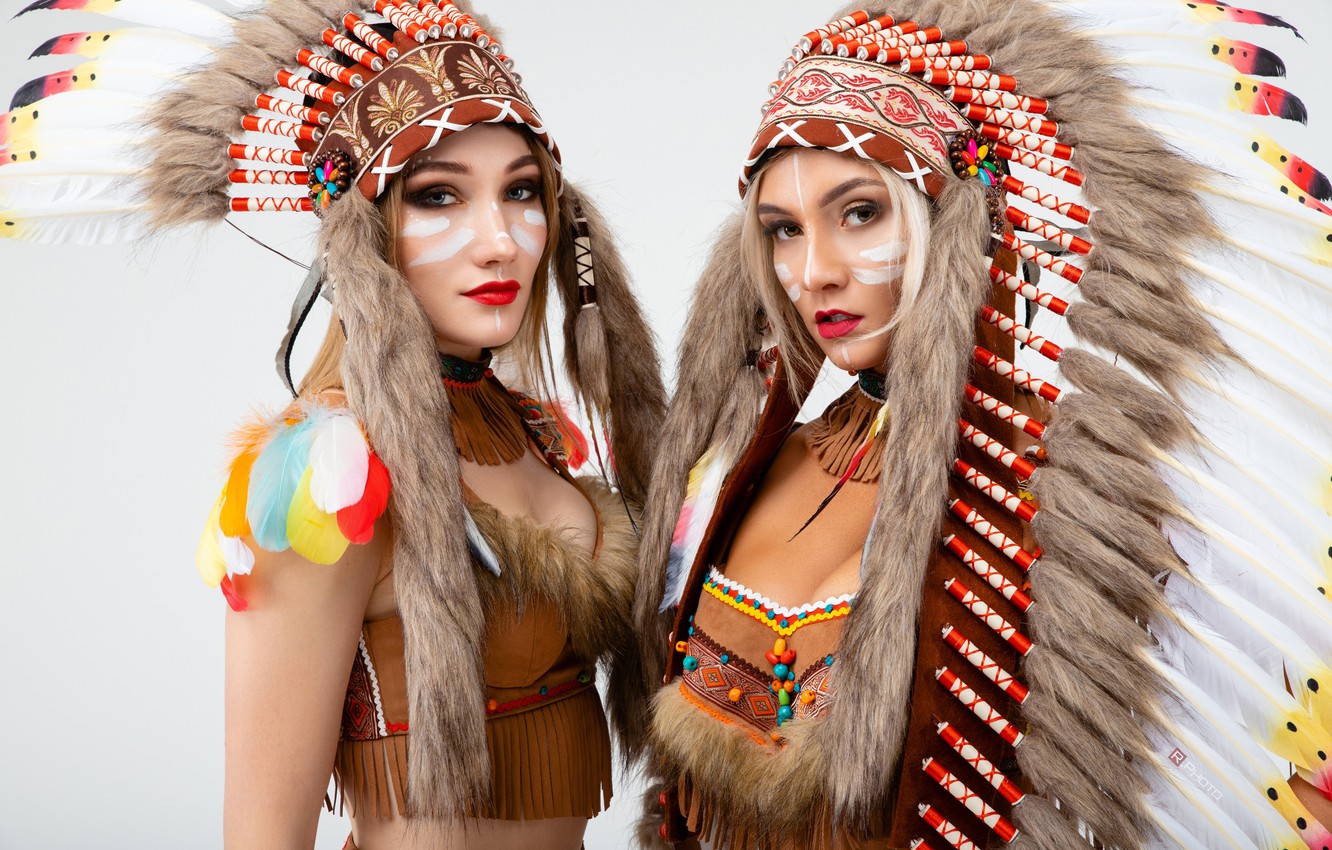 Wallpaper Girls Feathers Light Background Costumes Paint