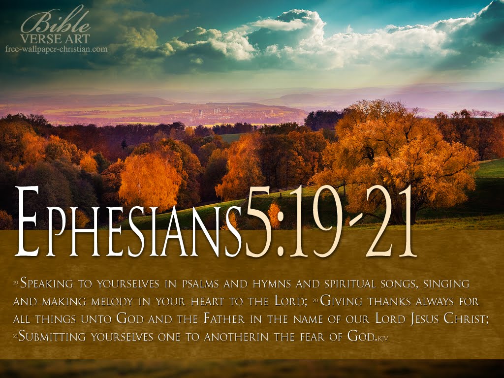 Ephesians 5:19-21 Bible Verse Wallpaper with Autumn Scenery