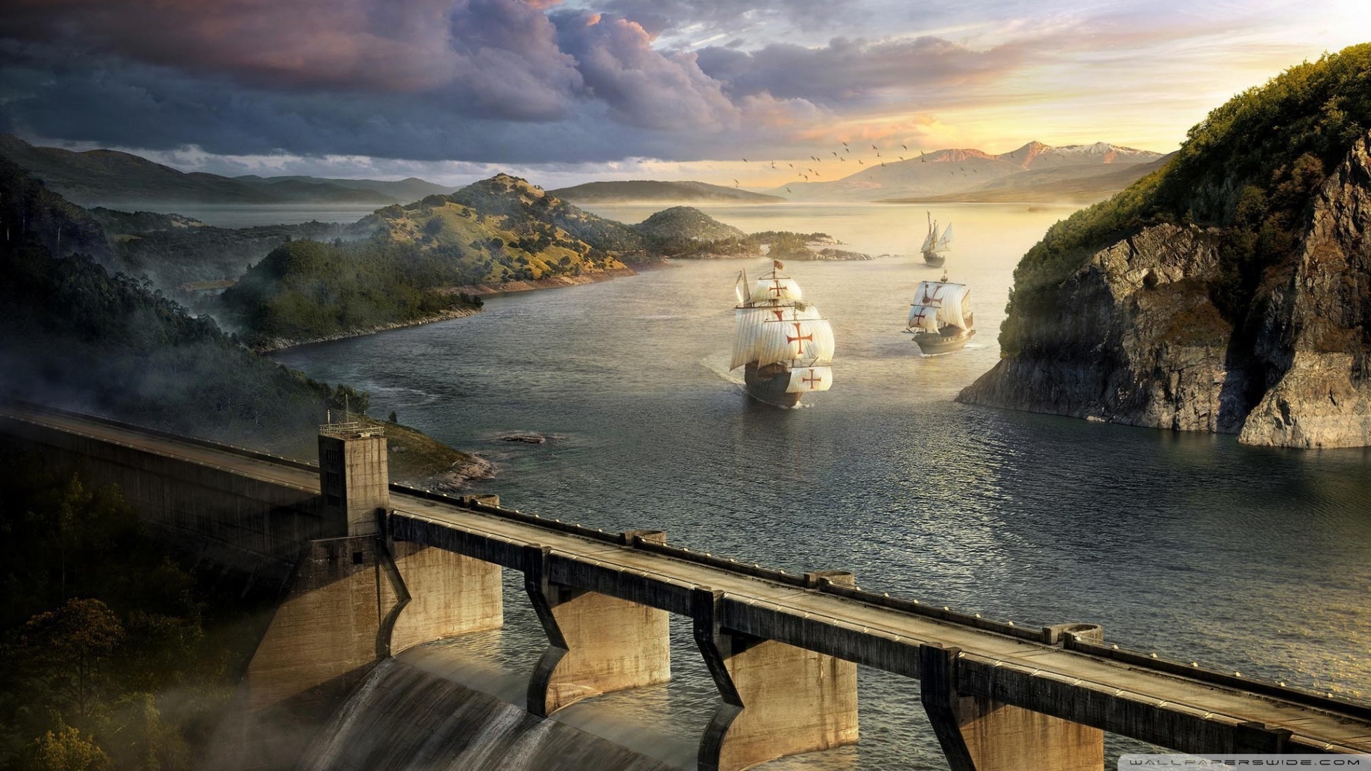 Modern Dam And Old Ships 4k HD Desktop Wallpaper For Ultra