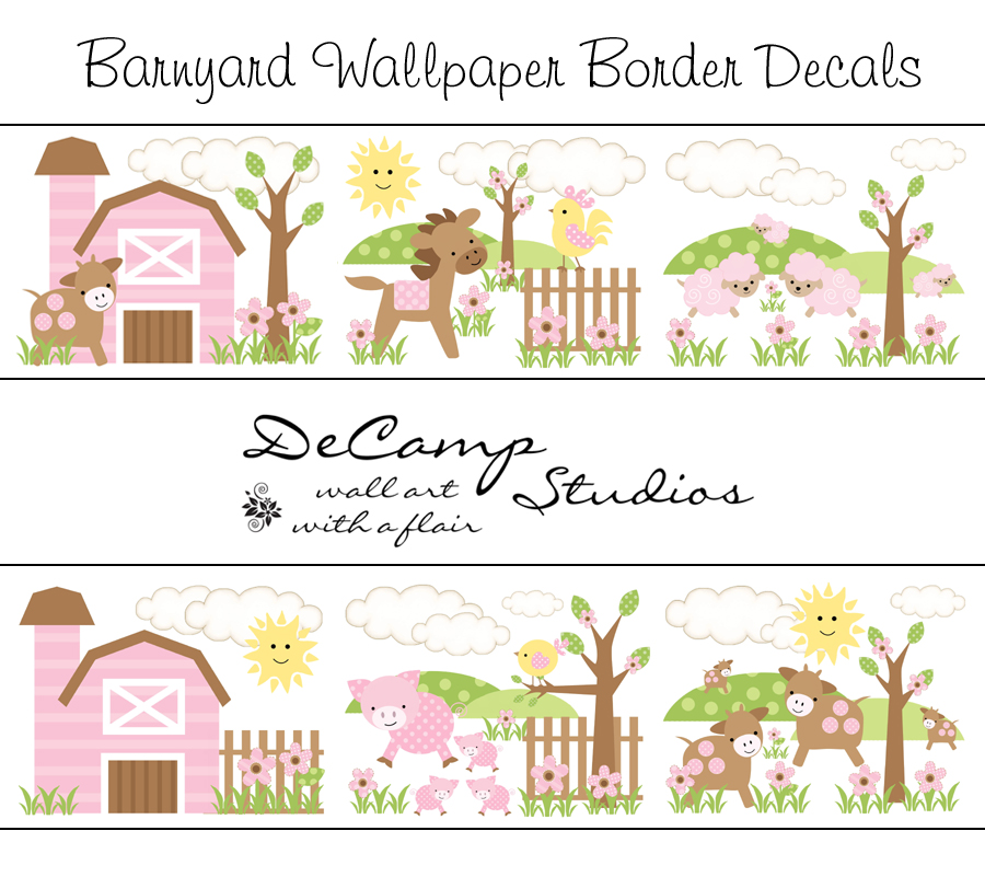 Pink Barnyard Farm Animals Wallpaper Wall Border Decals Girl