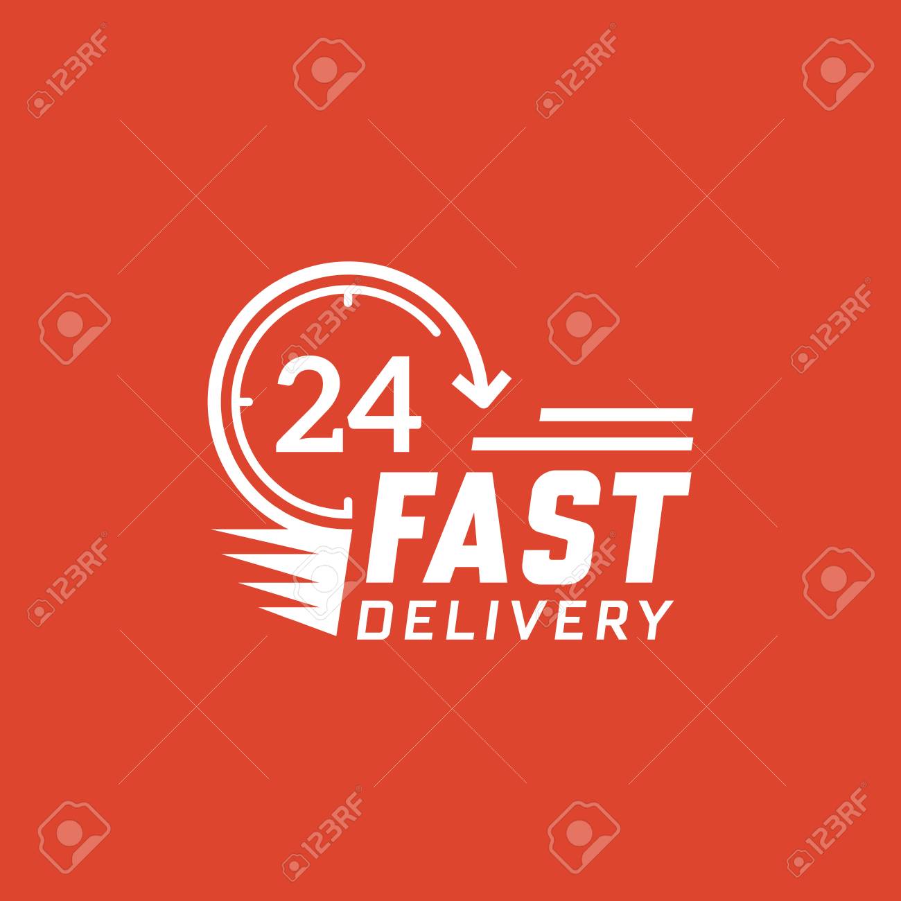 Fast Delivery Hour On Red Background Label For Online