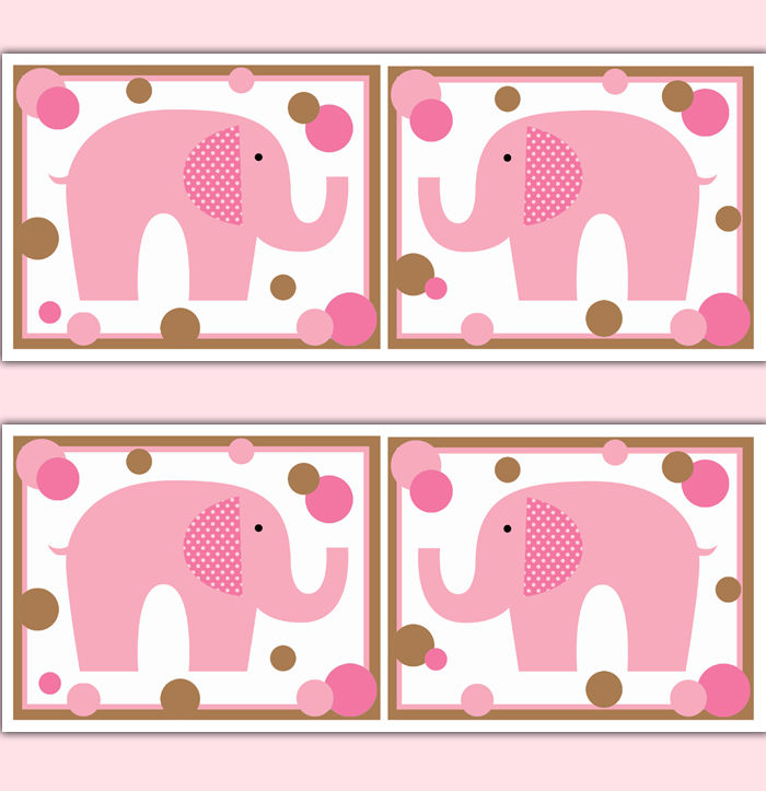 Pink Brown Polka Dot Elephant Wallpaper Border Wall Decals Girl