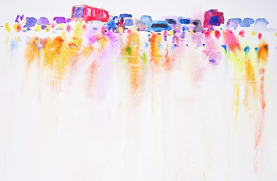 Abstract Car On The Road Watercolor Hand Painted Background Painting