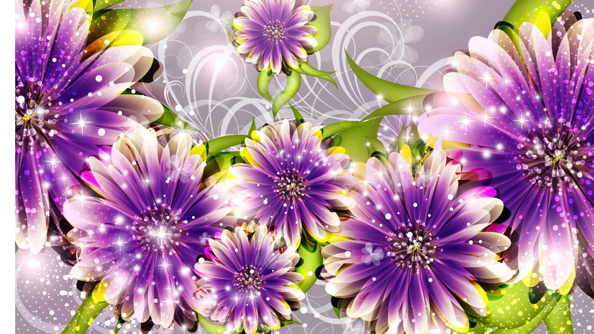 Purple Flower 3d Design HD Wallpaper
