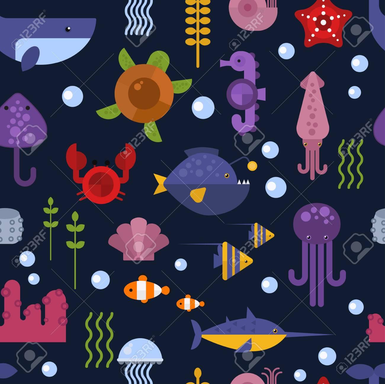 Sea Life Pattern With Underwater Cute Animals Seamless Cartoon