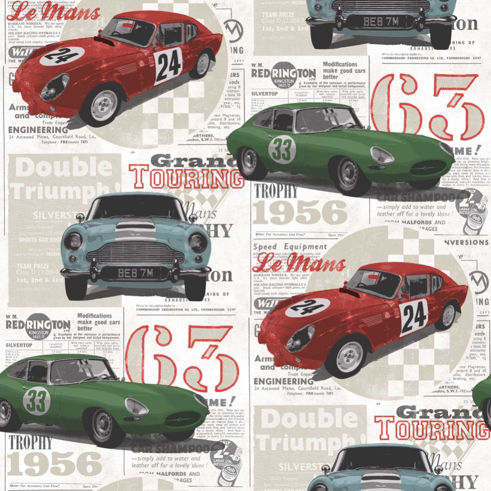 Free Download Fine Decor Vintage Race Cars Kids Bedroom