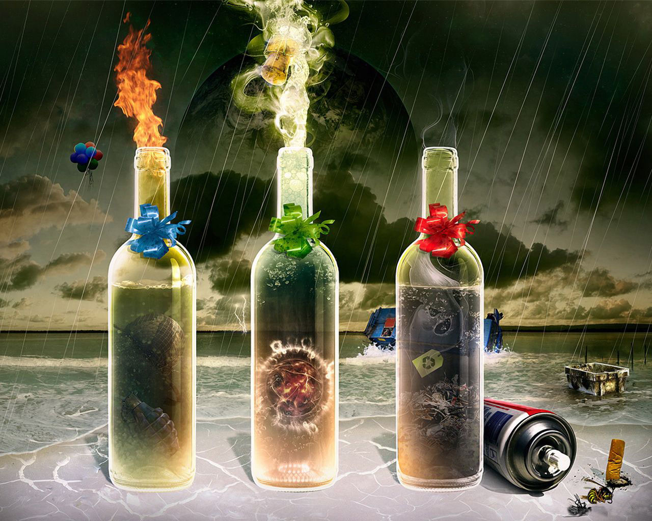 Very Beautiful 3d High Resolution Def Fire Wine Bottles Wallpaper